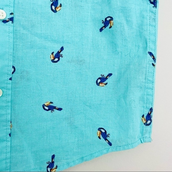 Old Navy Aqua Blue Toucan Bird Short Sleeve Button Down Shirt XS Extra Small - Picture 5 of 8
